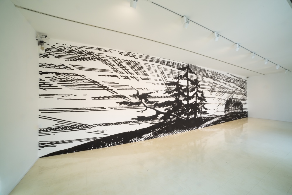 Paul Morrison, Wittenham Clumps (nach Paul Nash), 2017, Wandmalerei, 1500 x 330 cm, Stadtgalerie Saarbrücken, Foto Anton Minayev Paul Morrison, Wittenham Clumps (nach Paul Nash), 2017, Wandmalerei, 1500 x 330 cm, Stadtgalerie Saarbrücken, Foto Anton Minayev
